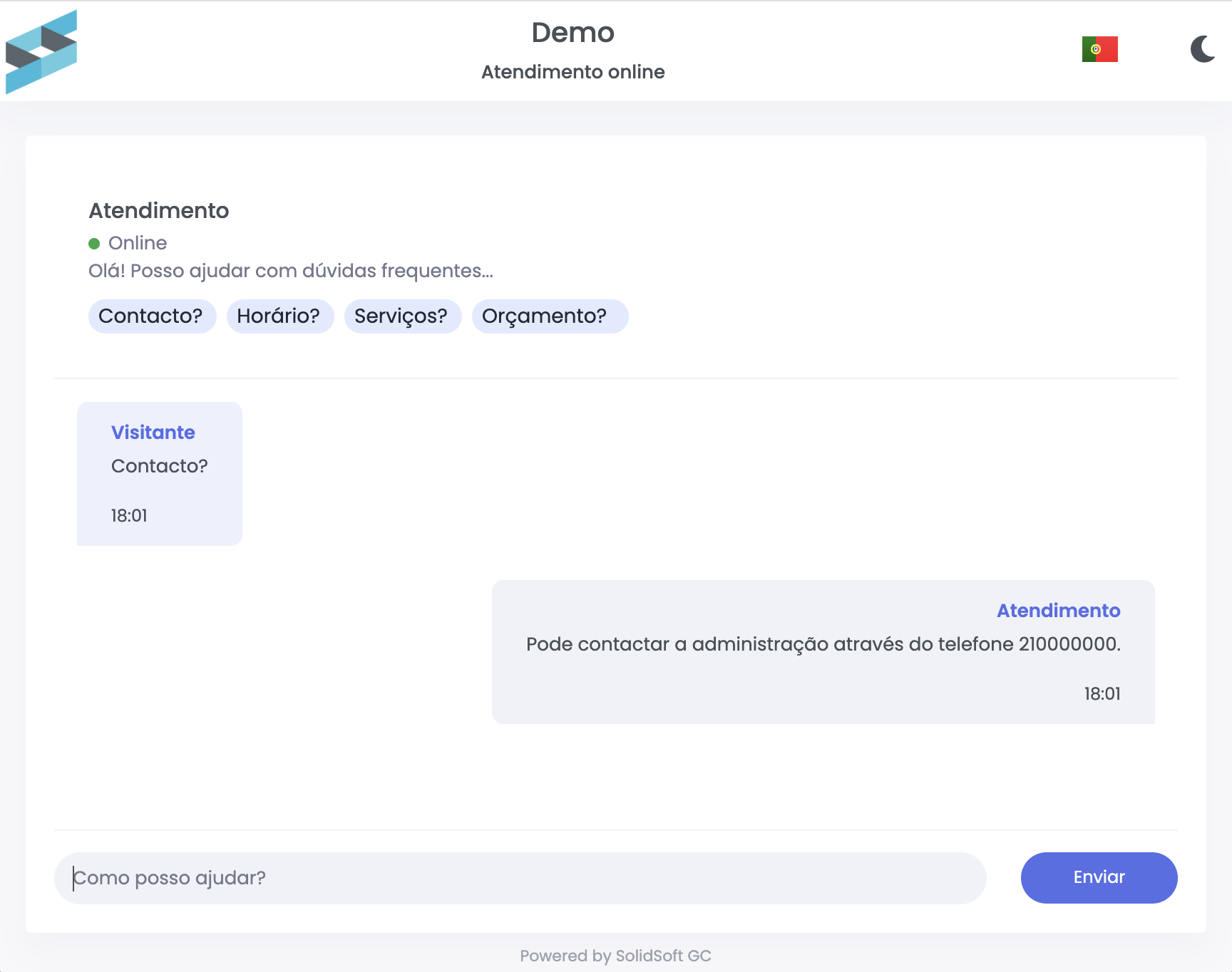 Exemplo do chat externo no website