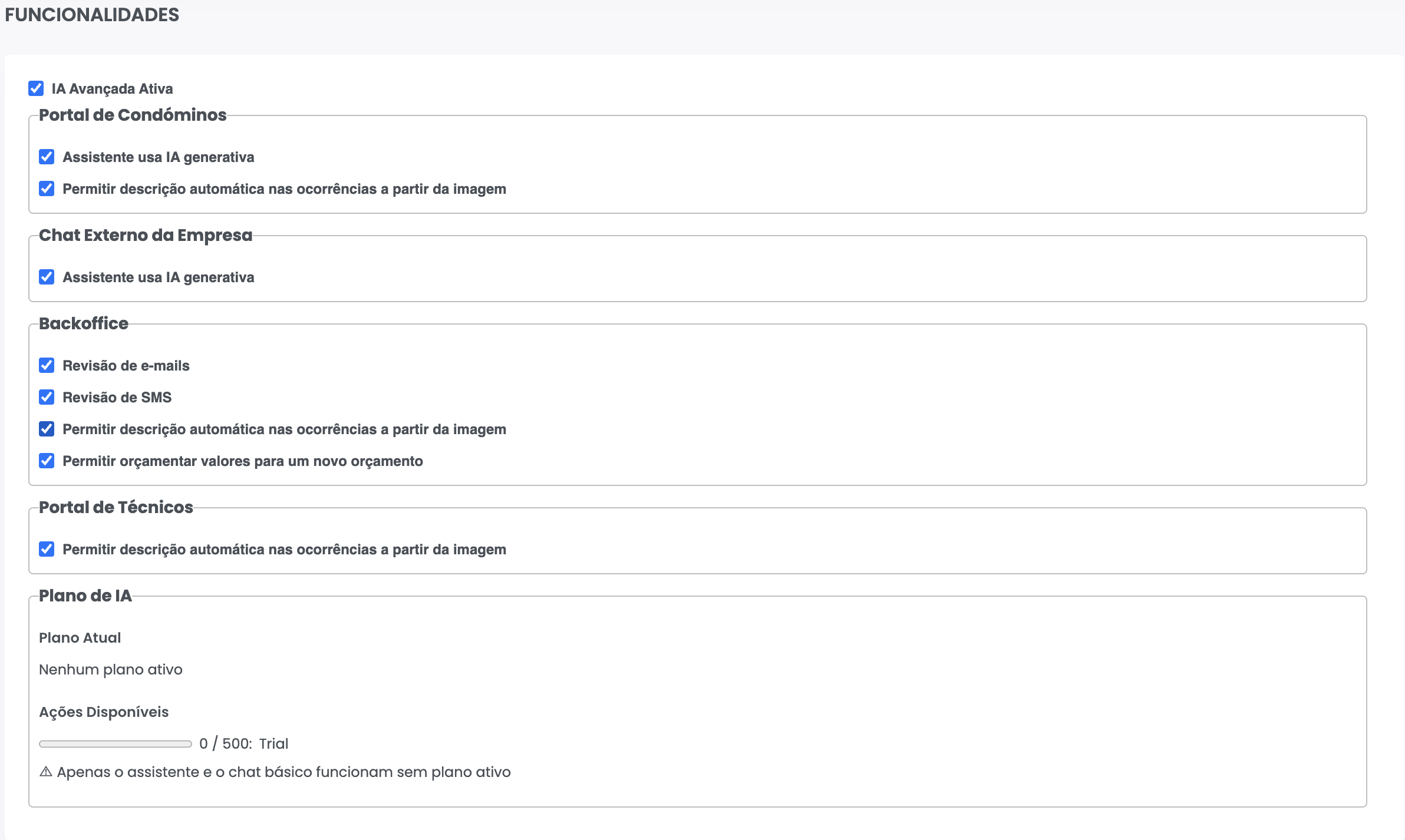 Configuração de funcionalidades de IA