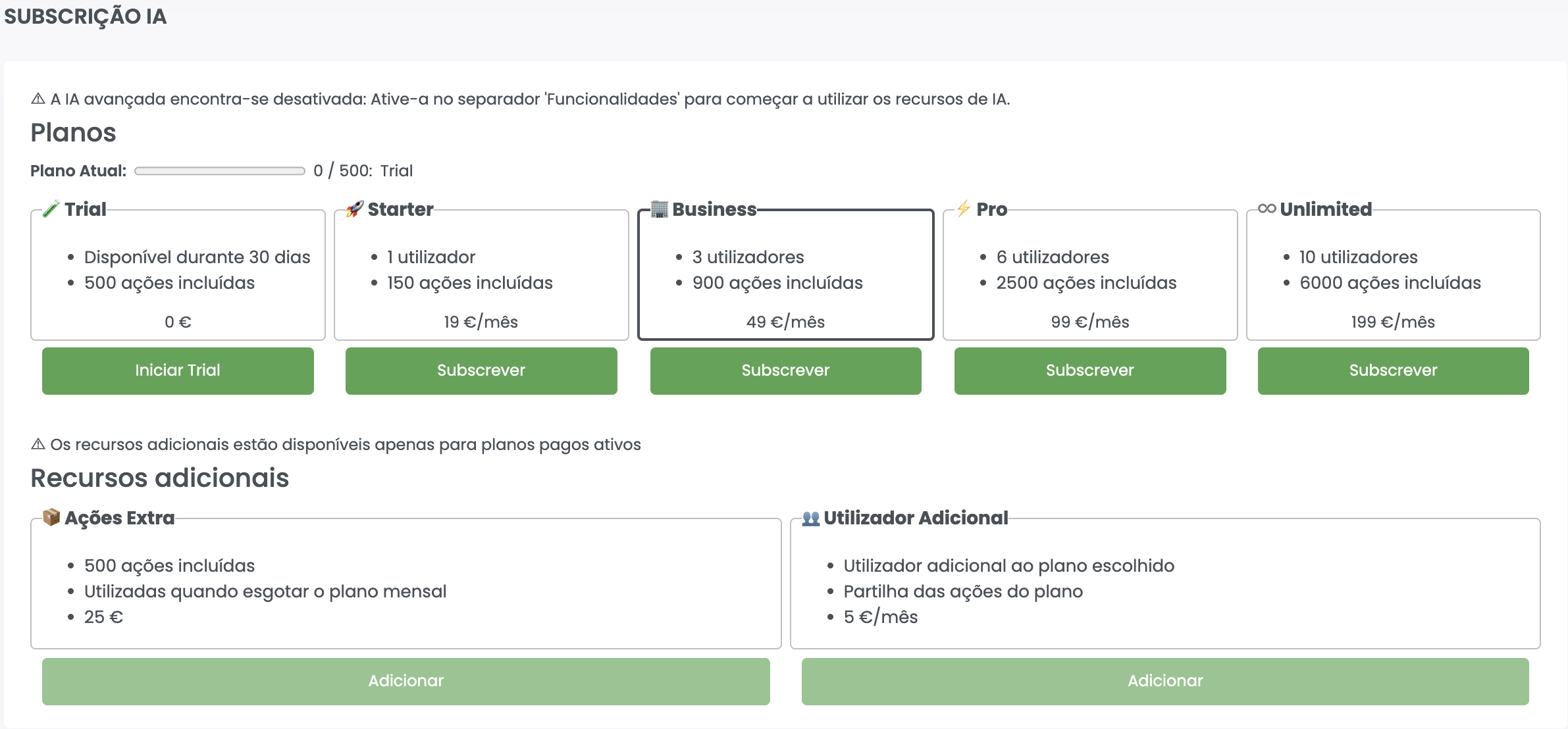 Subscrição da Inteligência Artificial