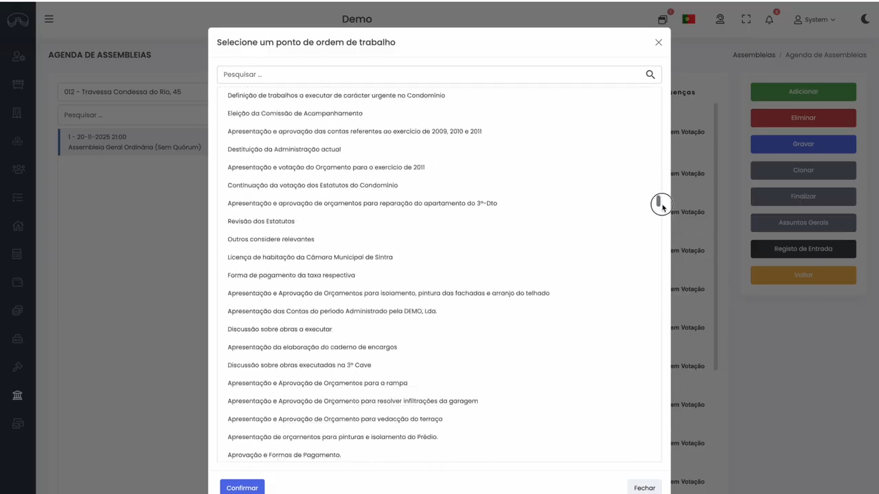 Ordens de trabalho da assembleia