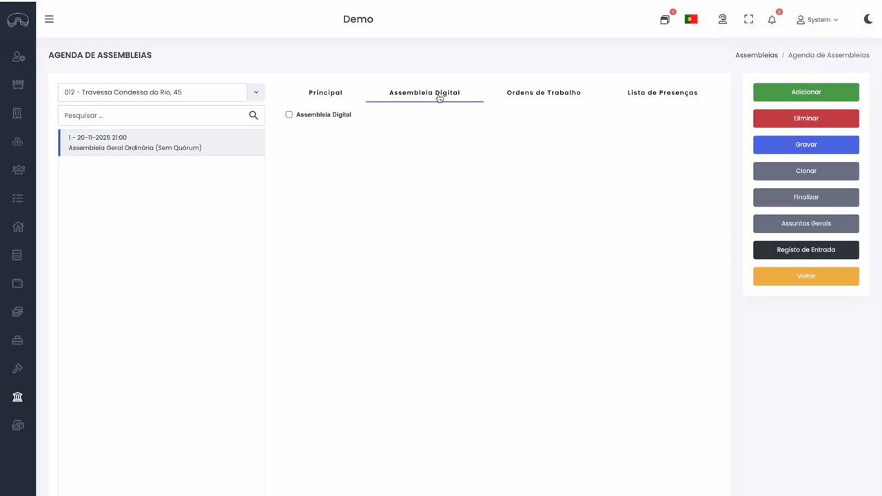 Configuração de assembleia digital