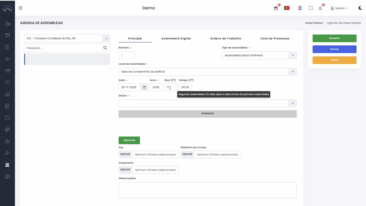 Configuração da segunda assembleia